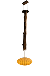 Weathered Hardwood Droplight with Cloth Lampshade