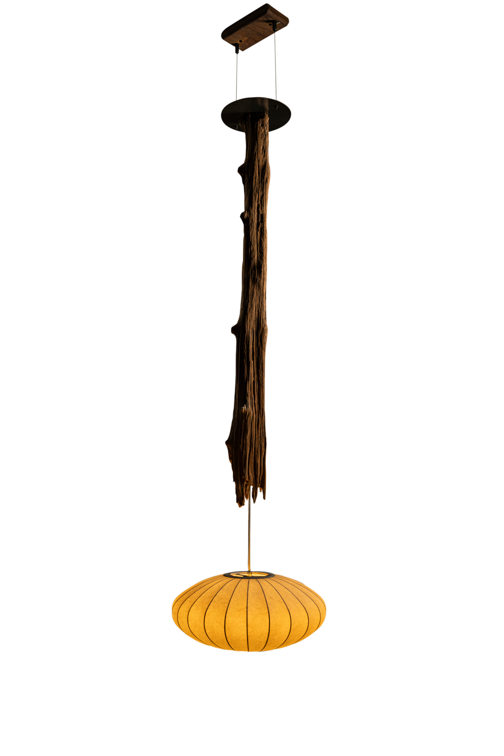 Weathered Hardwood Droplight with Cloth Lampshade